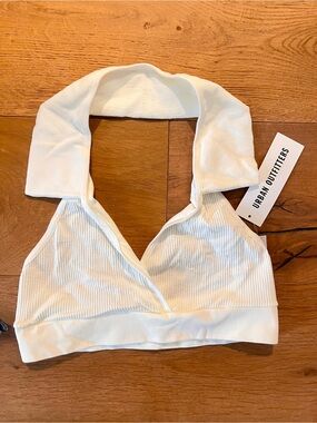 NWT Urban Outfitters Cream Ribbed Halter Bralette